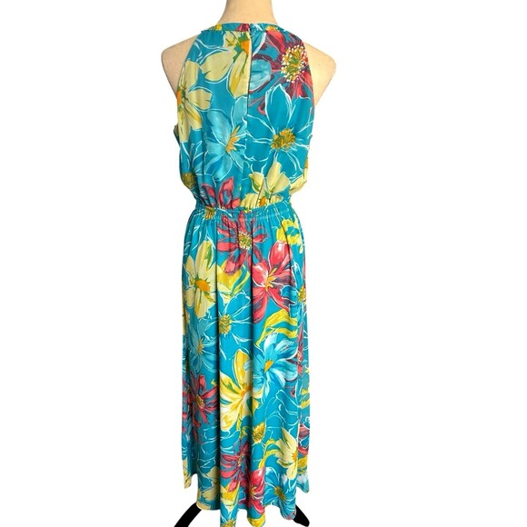Nine West Halter Neck Maxi Dress Sz 6 Aqua Multi Floral Chiffon Sleeveless Lned - Picture 7 of 11